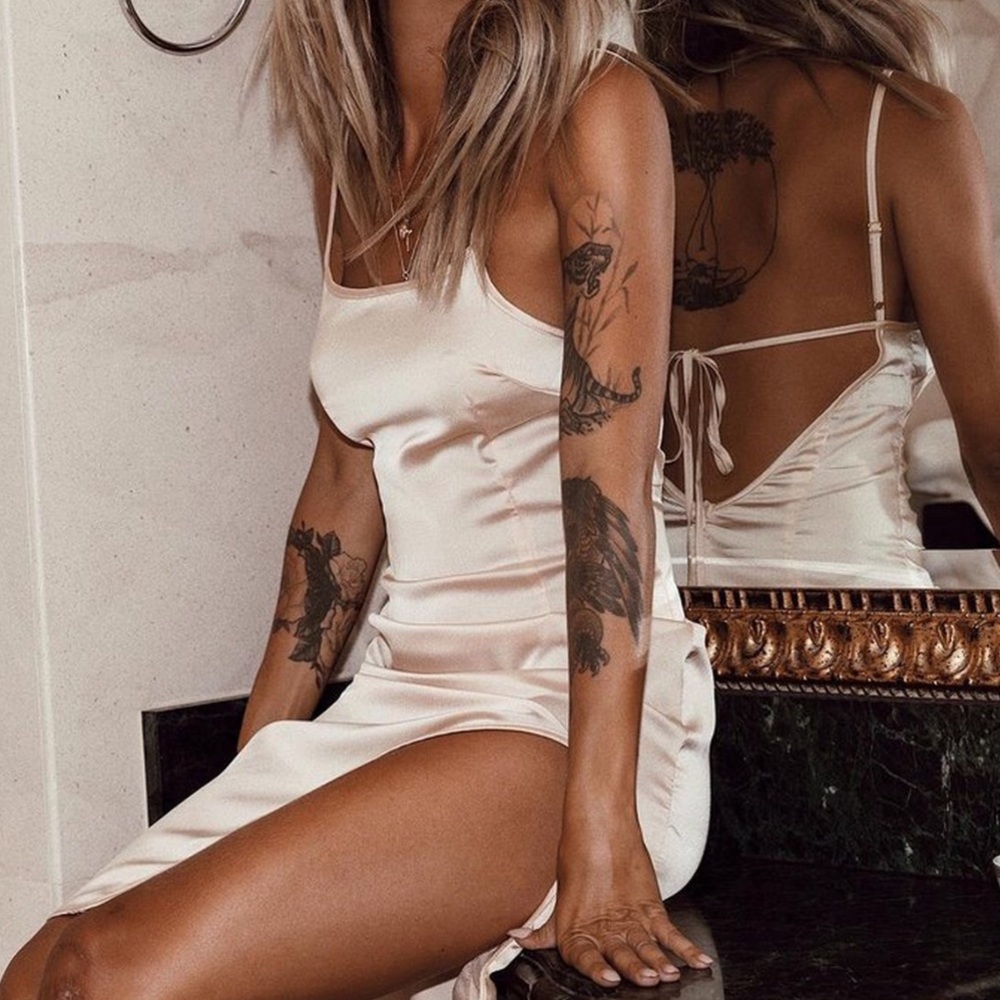 Silk Blush Slip Dress With Leg Slit & Low Back